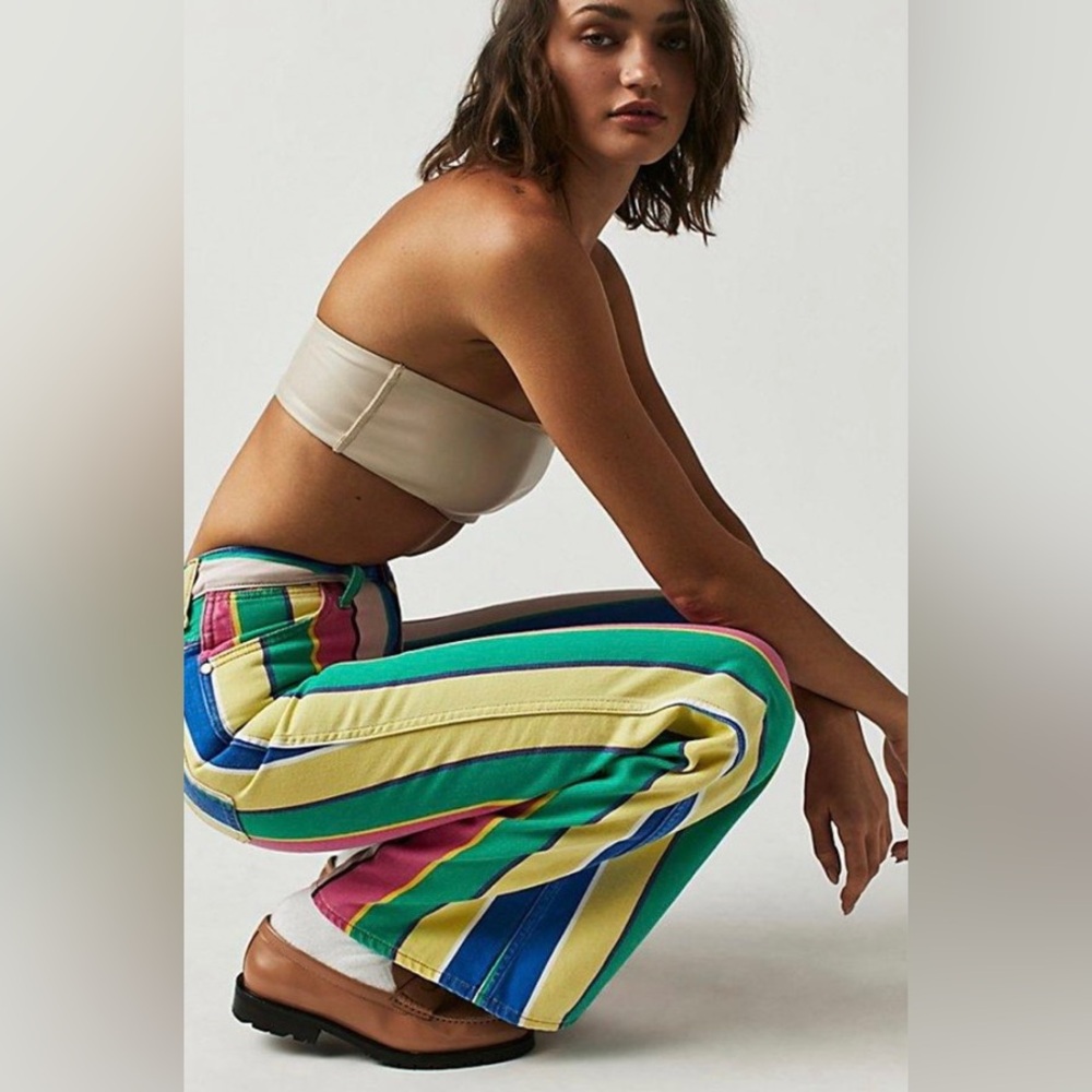 NWOT Free People x Wrangler Size 25x32 Wanderer 622 Rainbow Pop High Rise Jeans - Picture 3 of 16